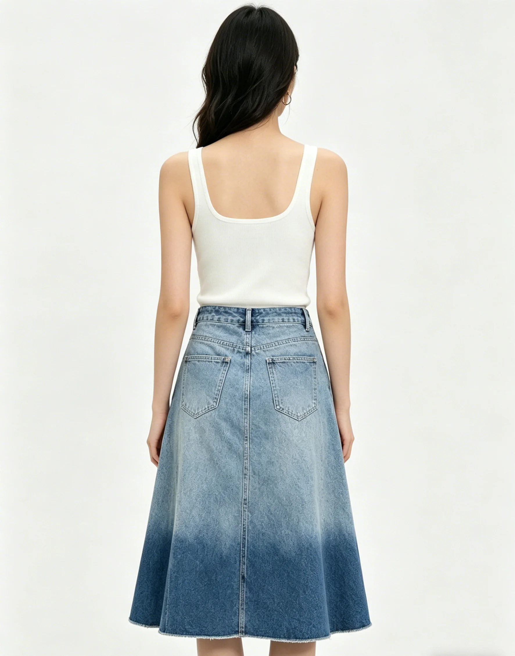 

26Ss Spring/Summer Women's Gradient Color Denim Half-Dress LH051