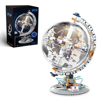 657PCS Space Dawn Globe Building Blocks Set Space Station Building Blocks Collectible World Globe Model Gift Idea for Collectors