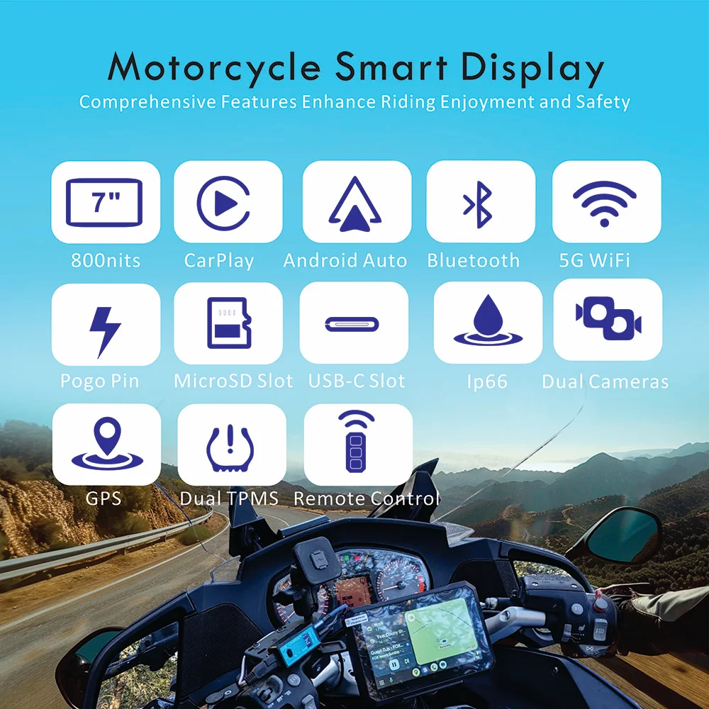 Gps for motorcycle Android Auto Camera DVR TPMS Remote Control Digital motorcycle dashboard RICOEL C7