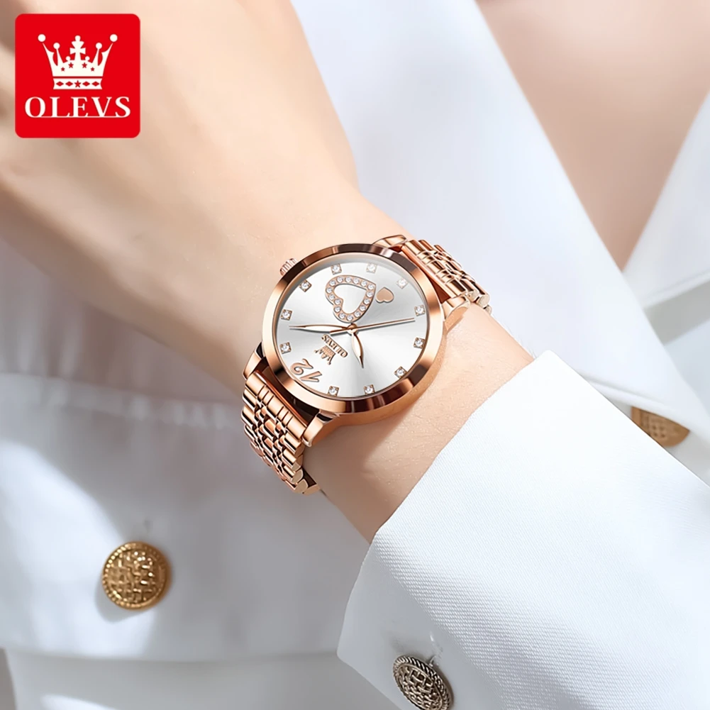 นาฬิกาข้อมือผู้หญิง OLEVS 5189 หรูหรา ประดับเพชร เครื่องควอตซ์ญี่ปุ่น ตัวเรือนสแตนเลส กันน้ำ ดีไซน์รูปหัวใจ พร้อมฟังก์ชั่นบอกวันที่