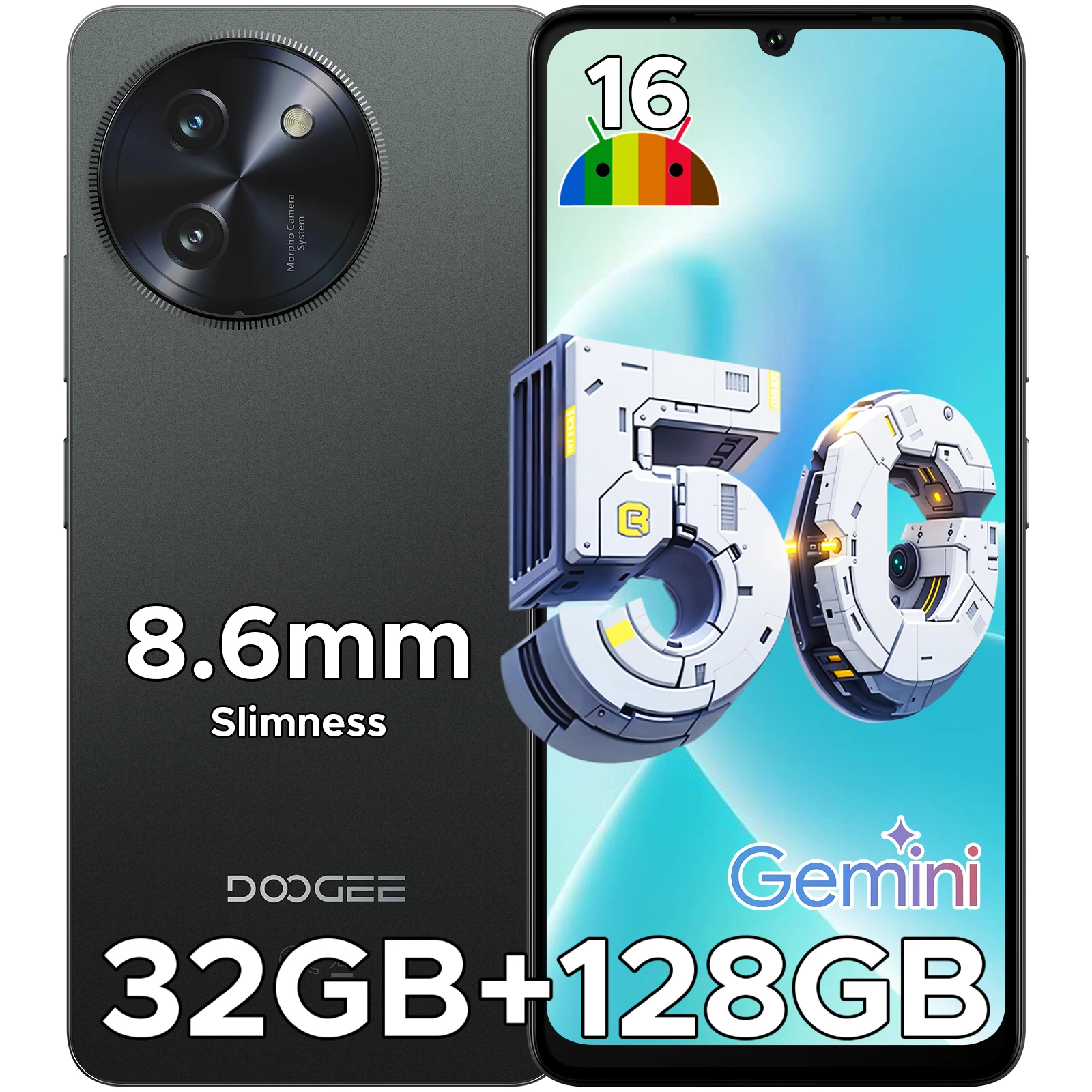Teléfono inteligente DOOGEE Note 59 5G con sistema operativo Android 16, pantalla HD+ de 6.75'' y 120Hz, 32GB+128GB, batería grande de 6250mAh, procesador T8200 Octa-Core.