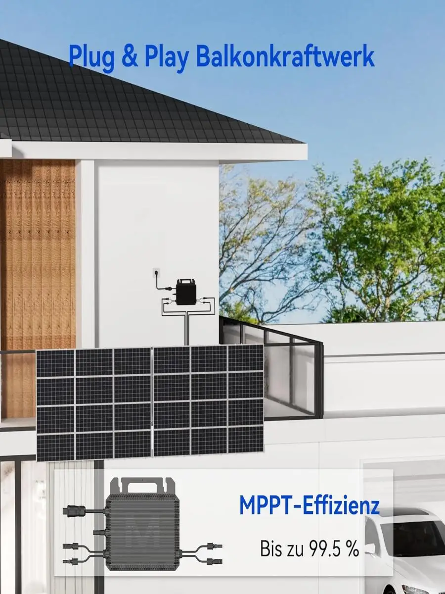800W Marstek Mikro-Wechselrichter für Solarmodule,2×500W Bifazial Full‑Black Solarmodule, WLAN & Bluetooth-fähig, IP67 Wasserdicht, MPPT, App-gesteuert, Plug & Play für Mini-PV (Balkonkraftwerk)