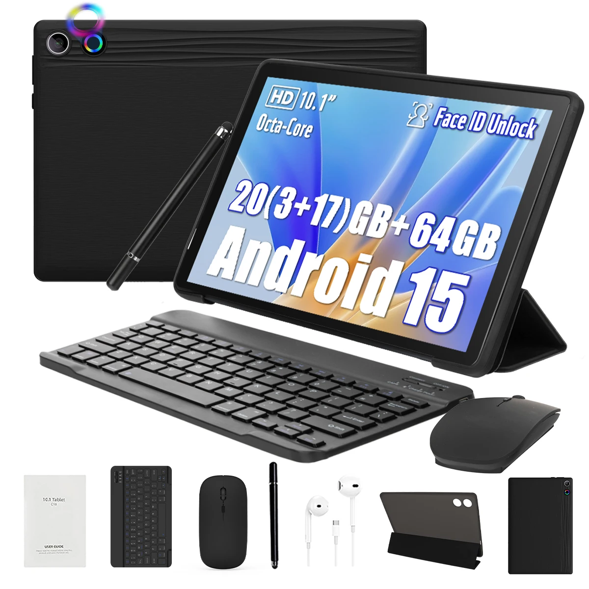 URAO Tablet 10 Inch Android 15 Octa-Core 20GB RAM 64GB ROM 1280x800 IPS Tablets PC WiFi 6 Bluetooth 5.3 Widevine L1 Keyboard Set