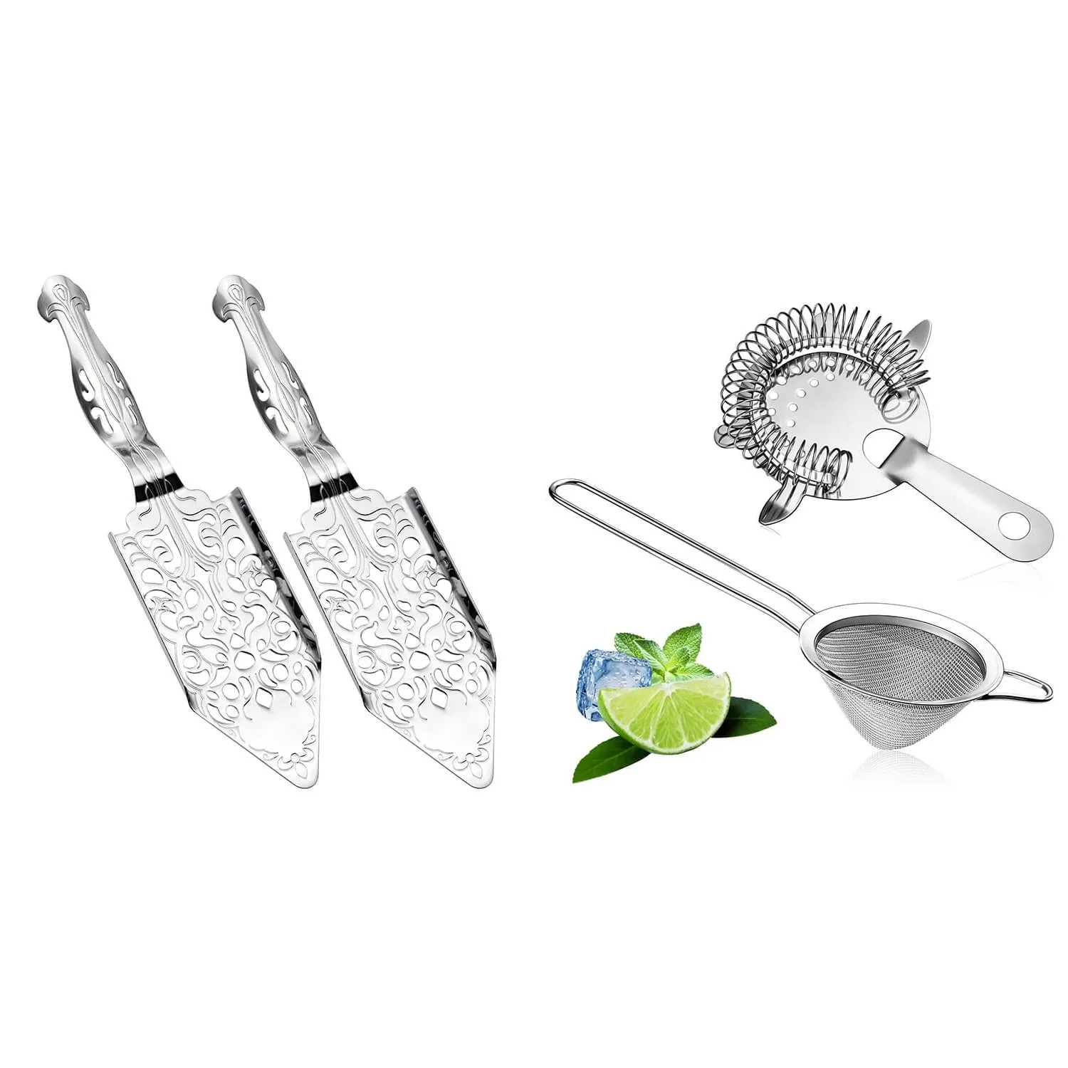 Absinthe Spoon, Absinthe Fountain Spoon & Cocktail Strainer, Fine Mesh Strainer, Stainless Steel Wormwood Spoon, Hollowed Out Sq