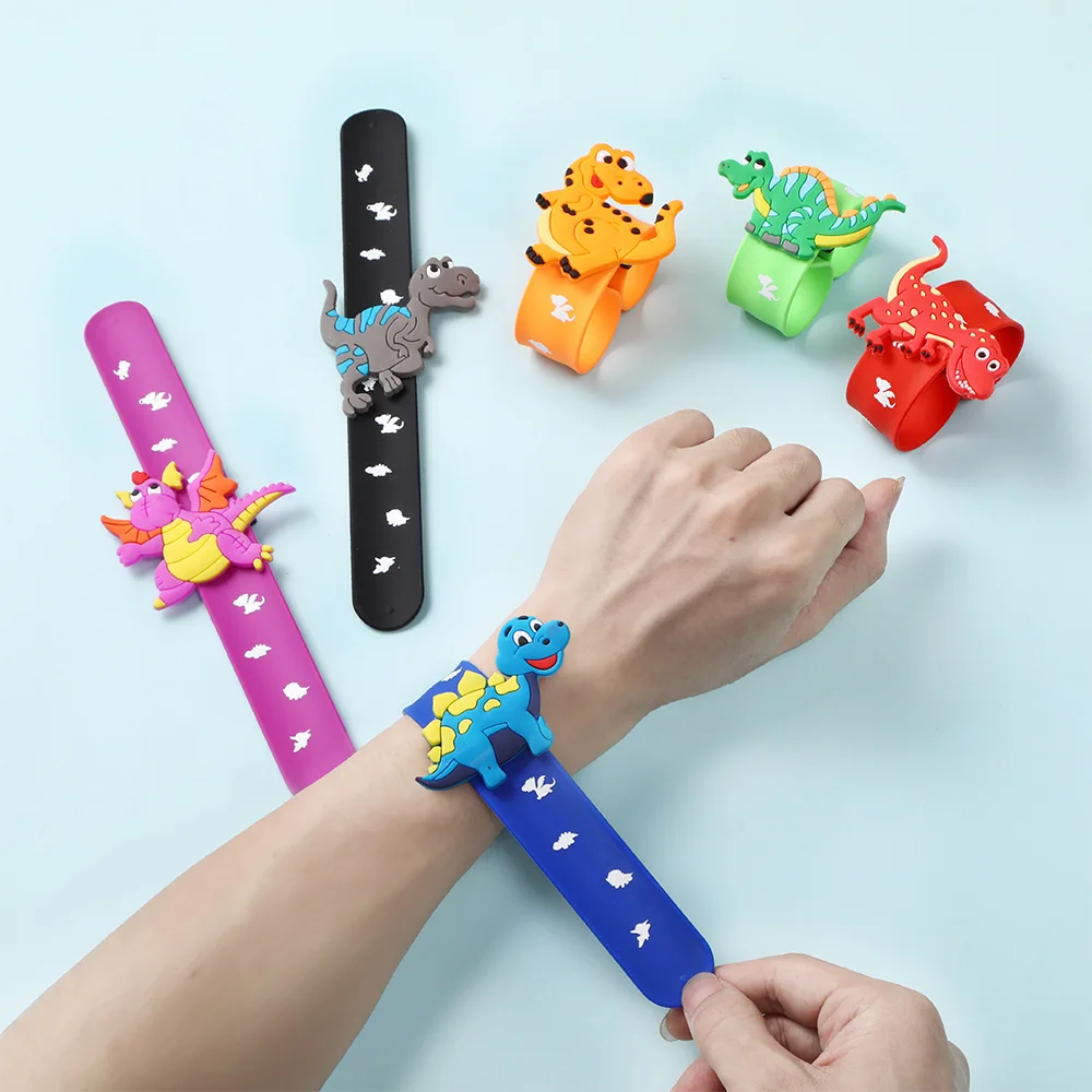 3pc Jungle Theme Birthday Party Decorations Kids Dinosaur Wristband Bracelet Cartoon Clap Circle Silicone Keychain Boy Toy Gifts