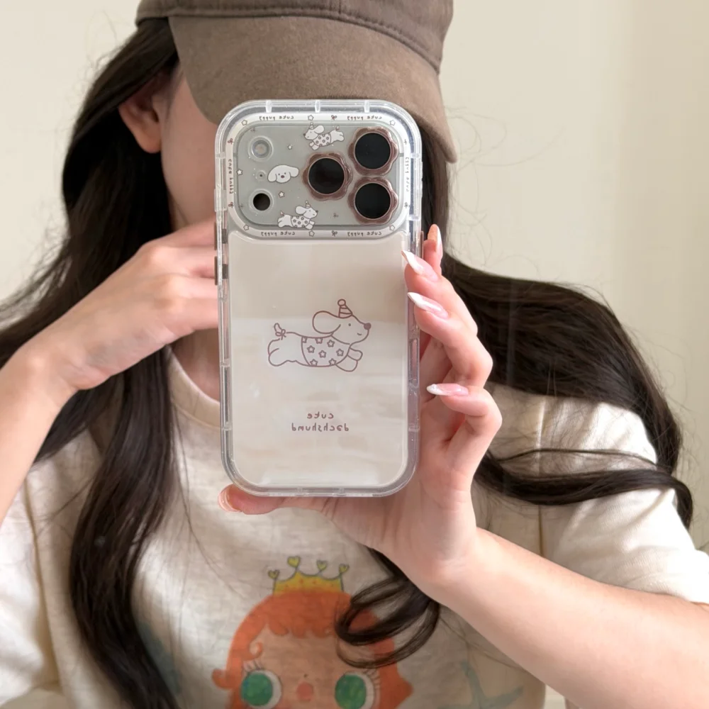 New Korea Ins Simple Line Cartoon Puppy Kawaii Phone Case for iPhone 15 16 17 Pro Max 16 15 Pro Cute Shockproof Protective Cover