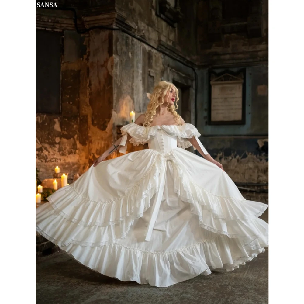 

Sansa Customized White Princess Off Shoulder Bow Corset Prom Dress Sleeveless Vestidos De Noche Floor-Length Formal Evening 2026