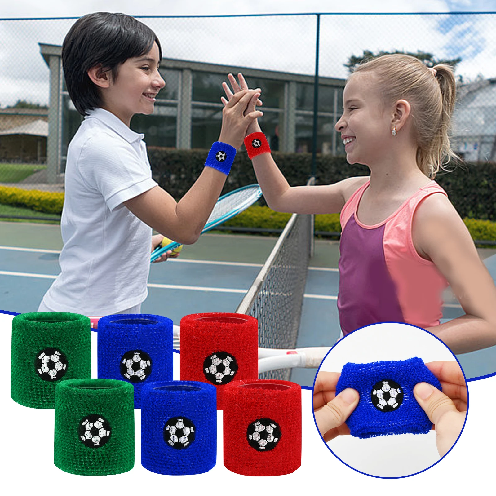 6 Pcs Sports Wristbands for Sports Colourful Cotton Wrist Bands Absorbent Wristbands Hand Wrist for Children Football Basketball