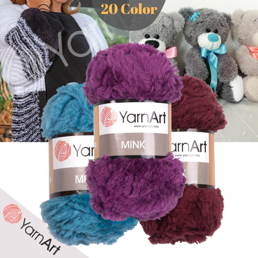 YarnArt Mink Hairy Yarn - 20 Color Options - 75 Meters (50gr) - Polyamide - Cushion Cover - Mat - Rug - Pouf - Blanket - Scarf - Shawl - Vests - Soft - Accessory - Thick - DIY -MADE IN TURKEY