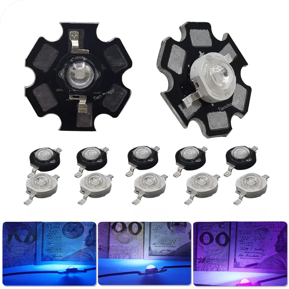 3W 365nm 380nm 395nm wysokiej mocy LED układ światła UV ultrafioletowe żarówki lampa z 20mm PCB podłoże aluminiowe — zdjęcie 2