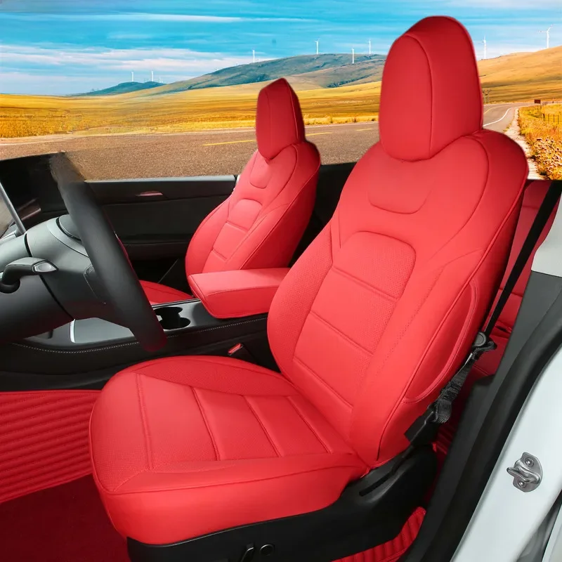 Nappa lederen zittinghoezen voor Tesla Model 3 Y Halve set voorstoelen / achterstoelen Witte kussens Auto-interieur accessoires 2017-2025 - afbeelding 2