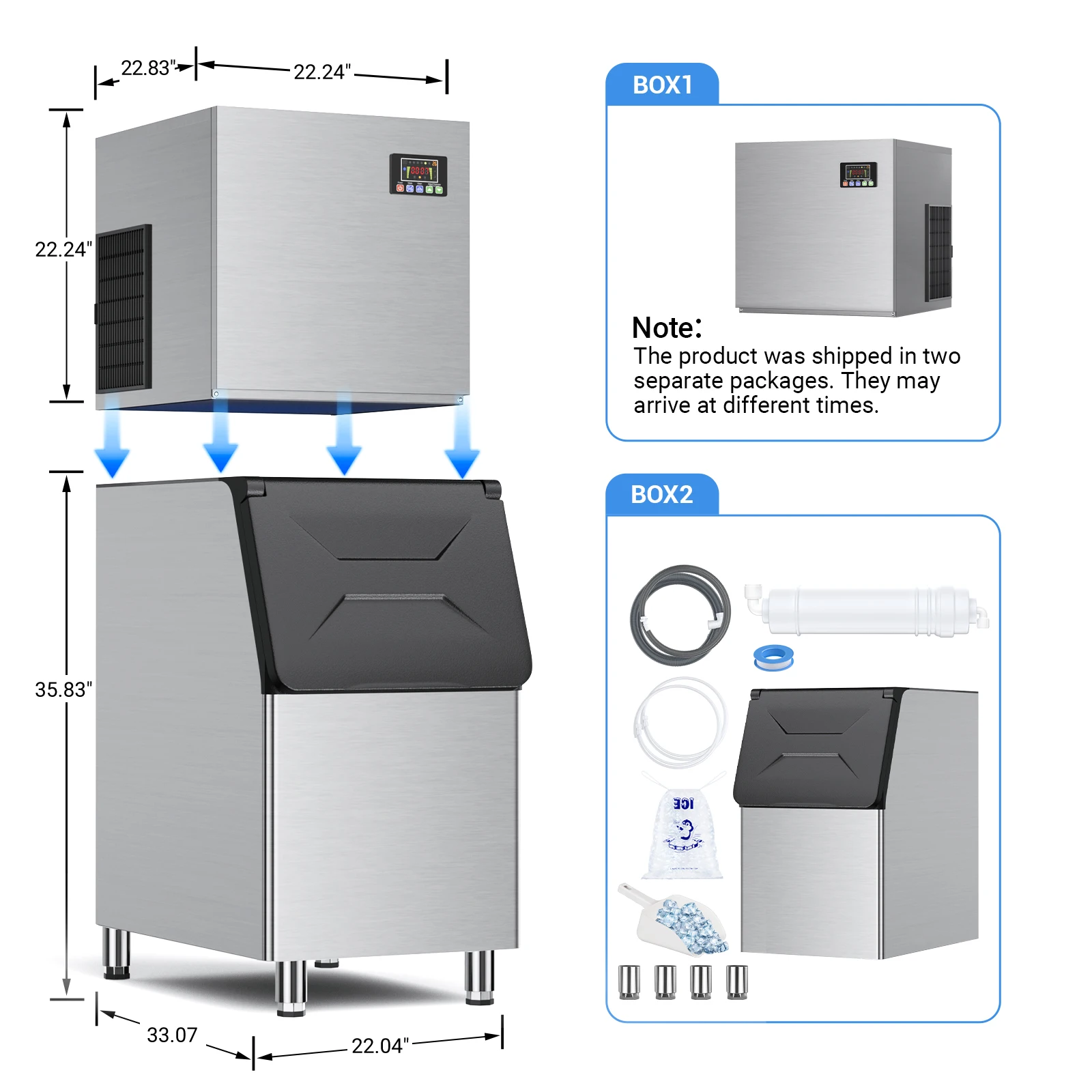 680Lbs/24h Commercial Ice Maker Machine,Storage 400Lbs,Ice Ready in 5-15 min,with Self-Cleaning Mode & Timing Function,201 Stainless Steel Industrial Ice Machine,for Restaurant,Cafe,Bar,etc