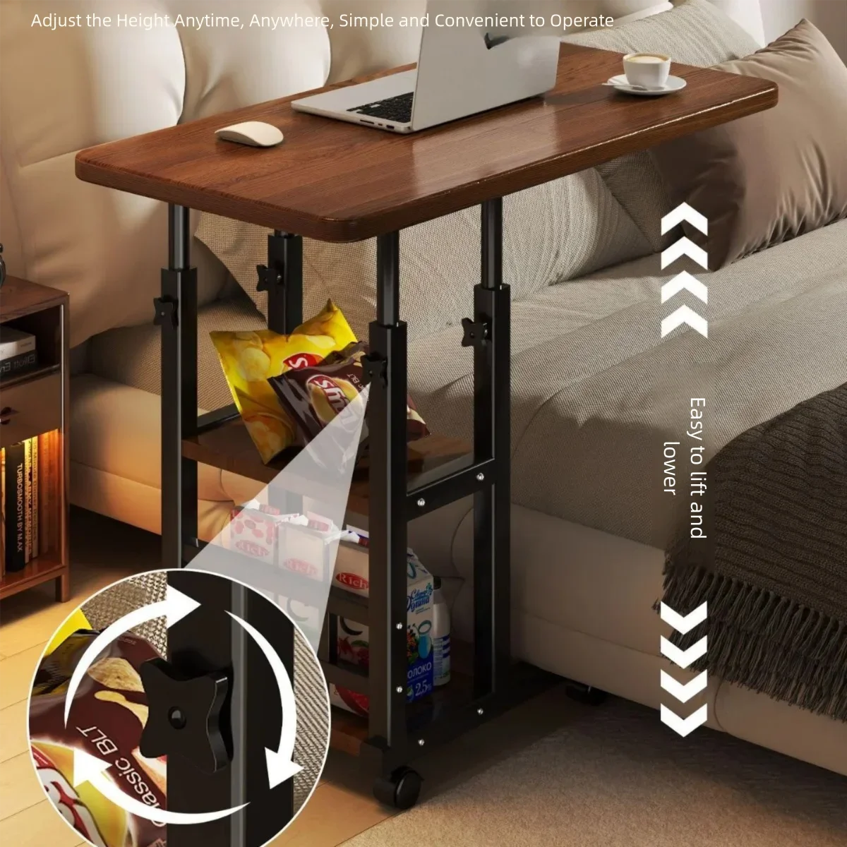 Multifunctional Rolling Bedside Table With Wheels Pulley Movable Lift Table Dormitory Bedside Table Side Movable Laptop Desk