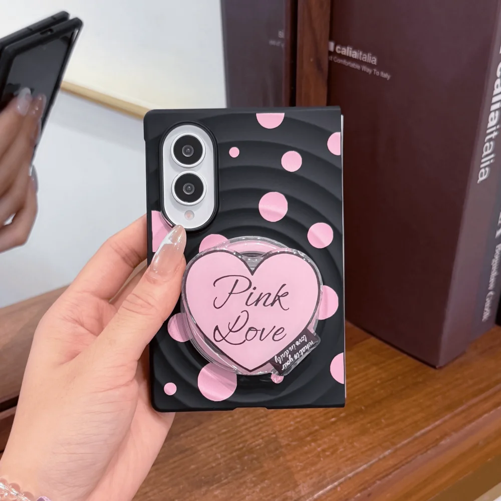 Korean Ins Pink Polka Dot Phone Case For Samsung Galaxy Z FOLD 8 fold8 Fashion Anti-Fall Folding Cover With Magnetic Holder Cute