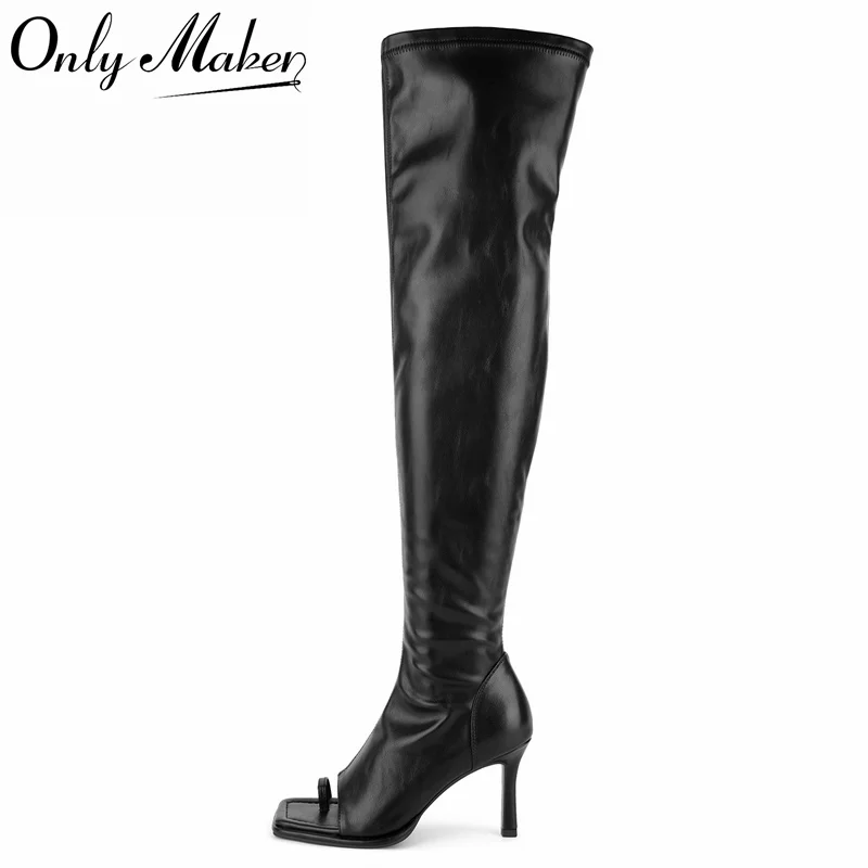 

Onlymaker Women Square Toe Over knee Boots Side Zipper Heel High Sexy Thigh Boots