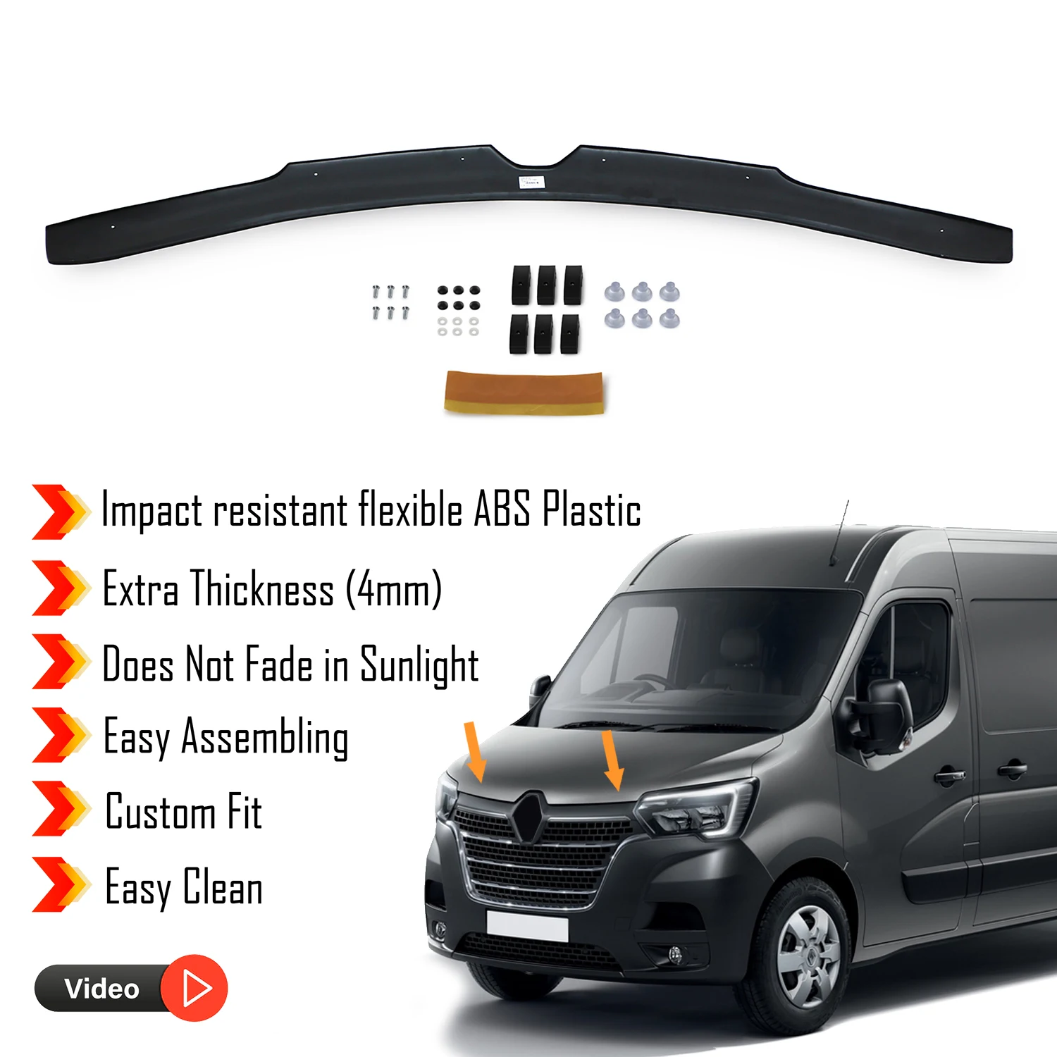 Hood Deflector Guard for Renault Master (2019+) Bug Shield Bonnet Protector / 4 mm thickness and ultra-durable material