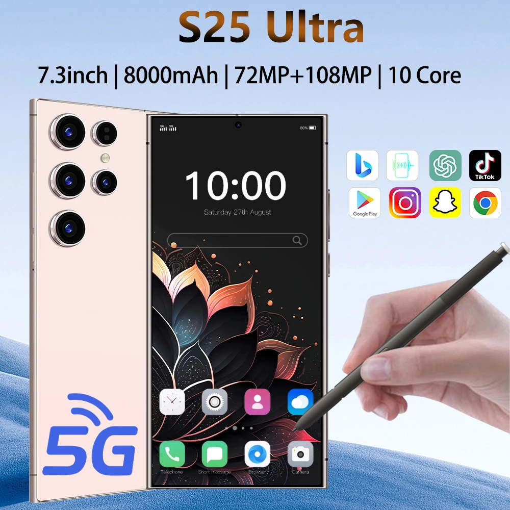 

2025 New S25 Ultra 7.3inch HD Global Edition Original Smart Dual Card 8000mAh Battery Facial Recognition Function