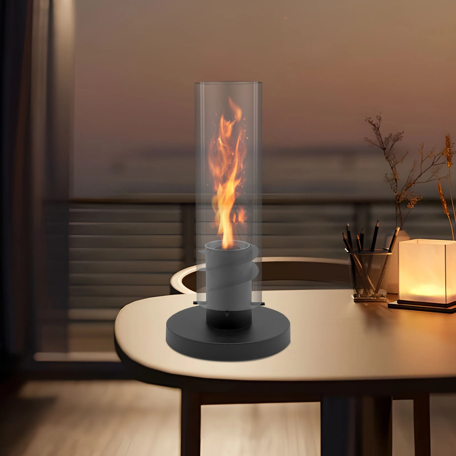 19*39 سم أسود، مدفأة منضدية شفافة من الكحول للحفلات والعطلات وعيد الشكر وعيد الأب وعيد الأم وأعياد الميلاد