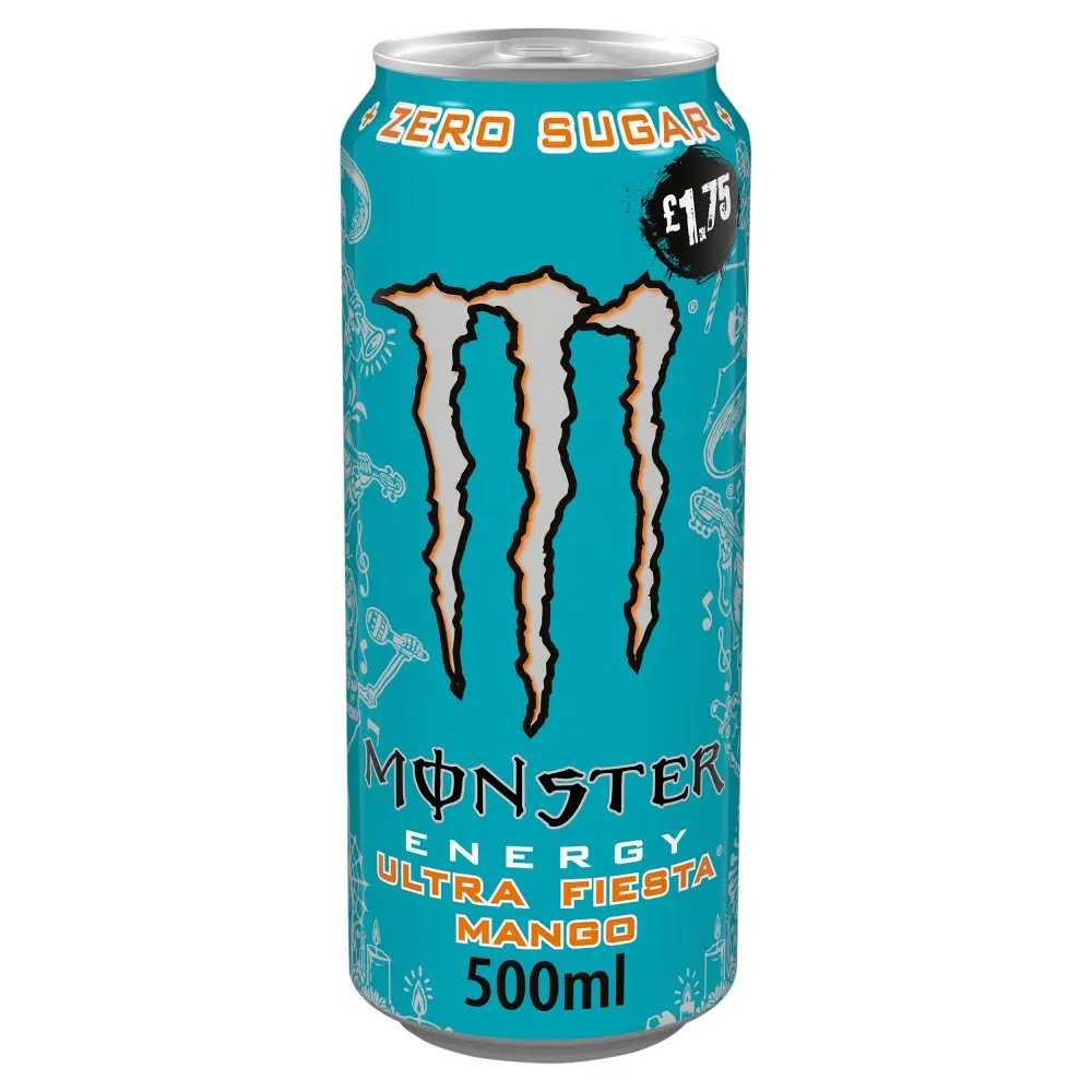 Monster Energy Drink Ultra Fiesta Mango Zero Sugar Pack of 12 x 500ml