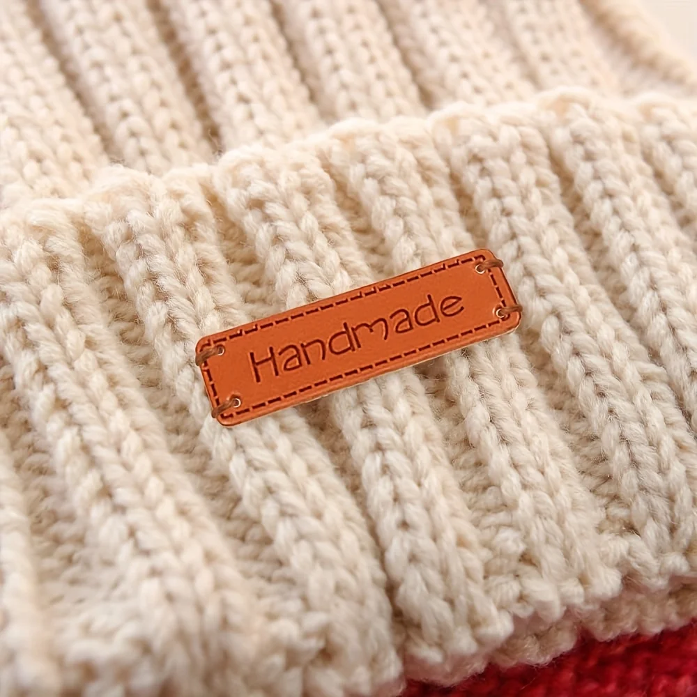 Picture 5: 100 Pcs Handmade Tags for Crochet and Knits Items PU Leather Labels Embossed Sew on Tag for Handmade Items DIY Craft Supplies