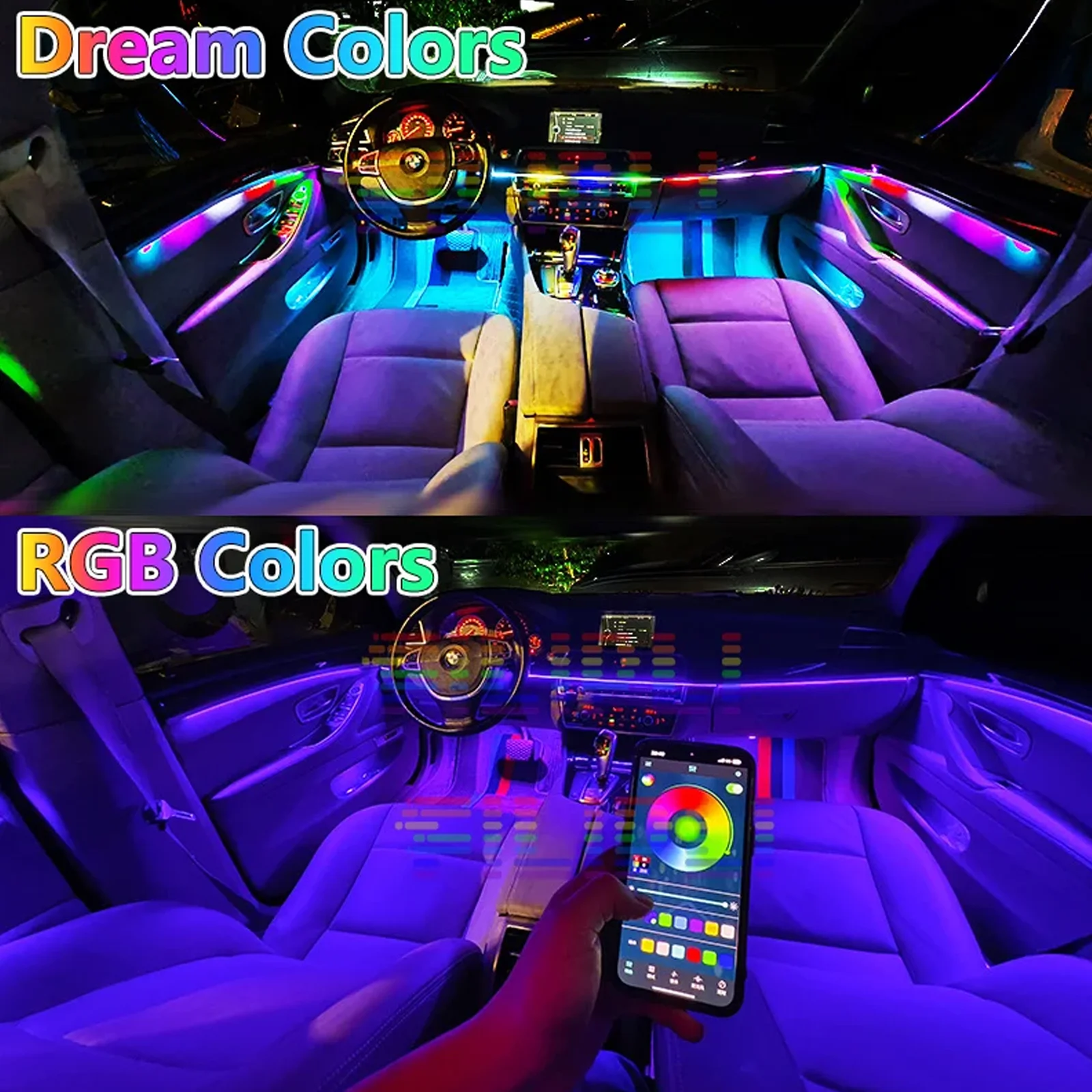 22 In 1 Neon Lighting LED Car Ambient Lights RGB 64 Colors Interior Acrylic Strip Kit App For BMW Audi Tesla Honda Toyota  Volvo