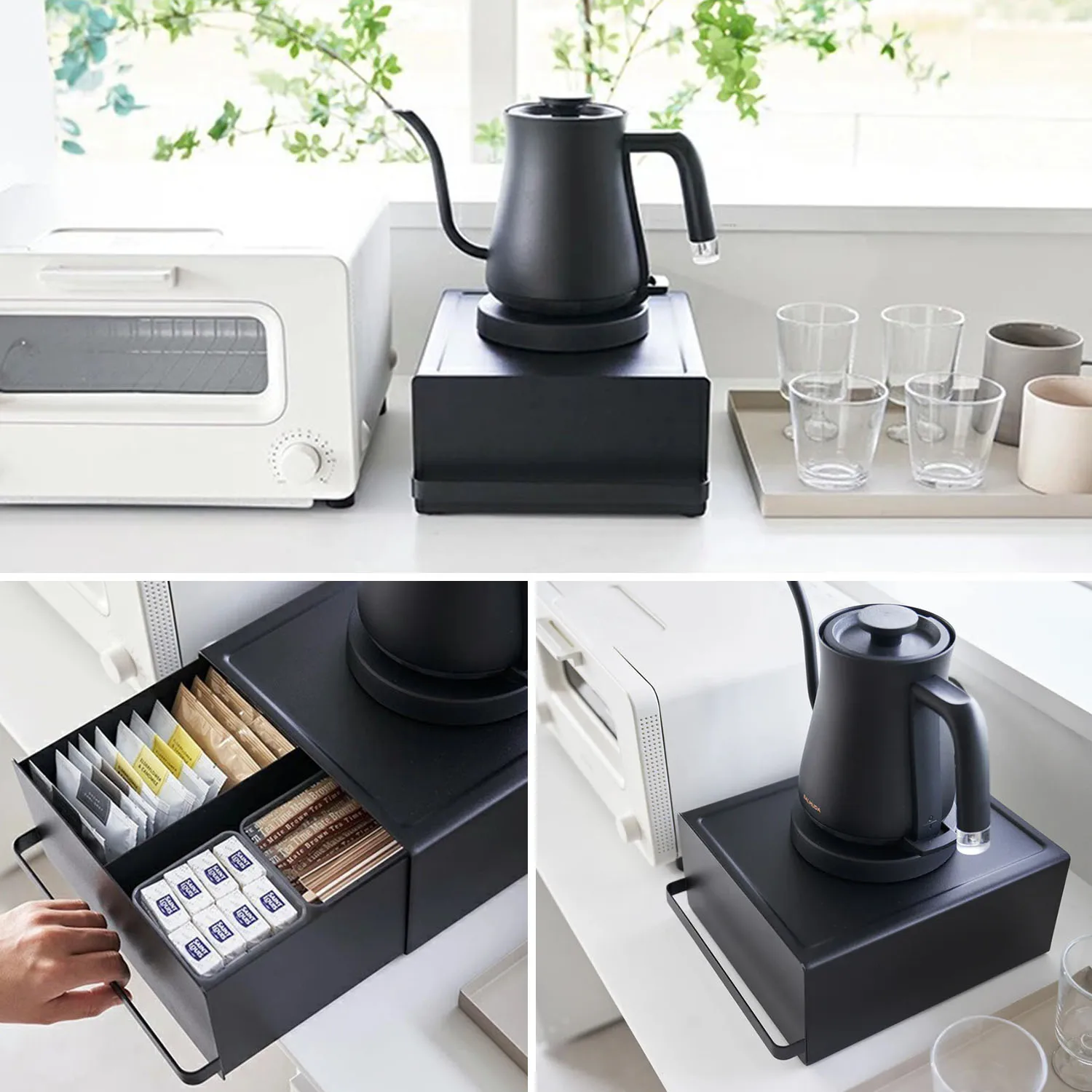Cajón de Almacenamiento para Cápsulas de Café de Metal, Organizador de Encimera para Cápsulas Nespresso, Caja de Metal Negra con Bandeja Extraíble, Acero Reforzado de 1.5 mm Resistente a los Arañazos para Cafetera