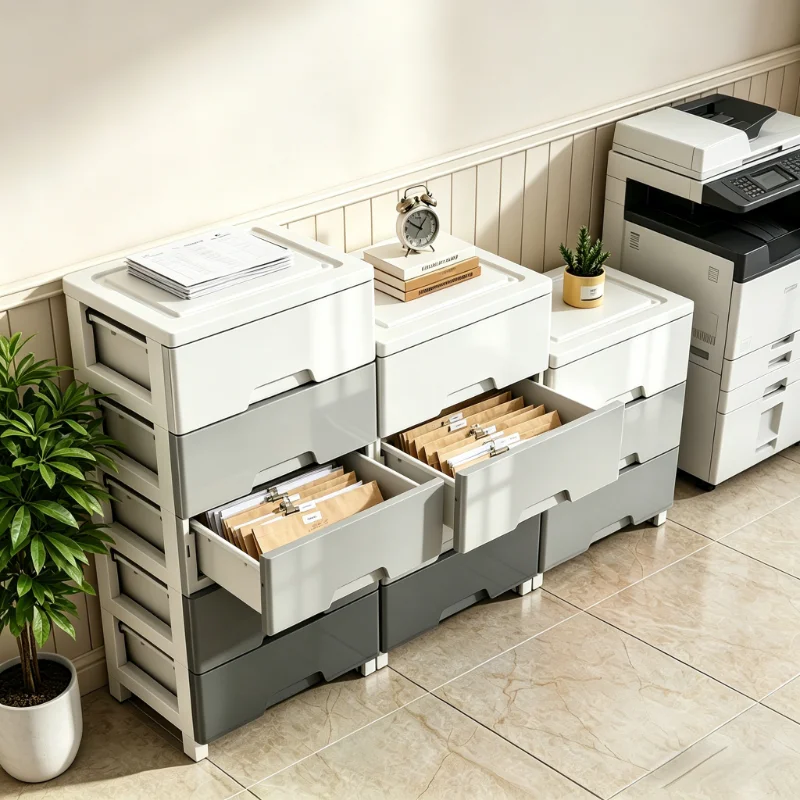 3/4/5-Drawer Office Storage Cabinet, Gradient Gray Stackable Organizer, Tall Storage Tower, Perfect for Home, Office, Bedroom, Closet, and Small Spaces