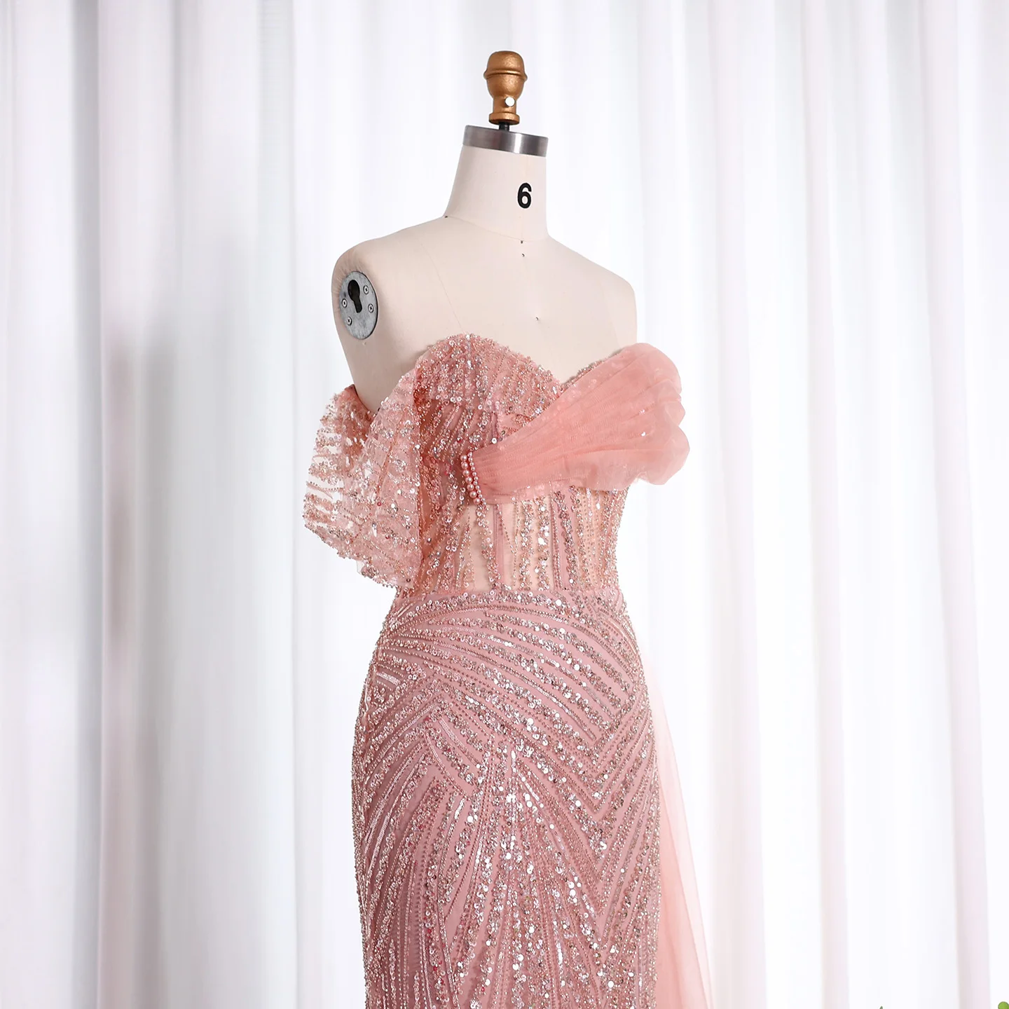 شارون سعيد فستان سهرة أنيق فاخر وردي أحمر الخدود بدون أكتاف للنساء لحفلات الزفاف العربية الرسمية SS098 مخصص