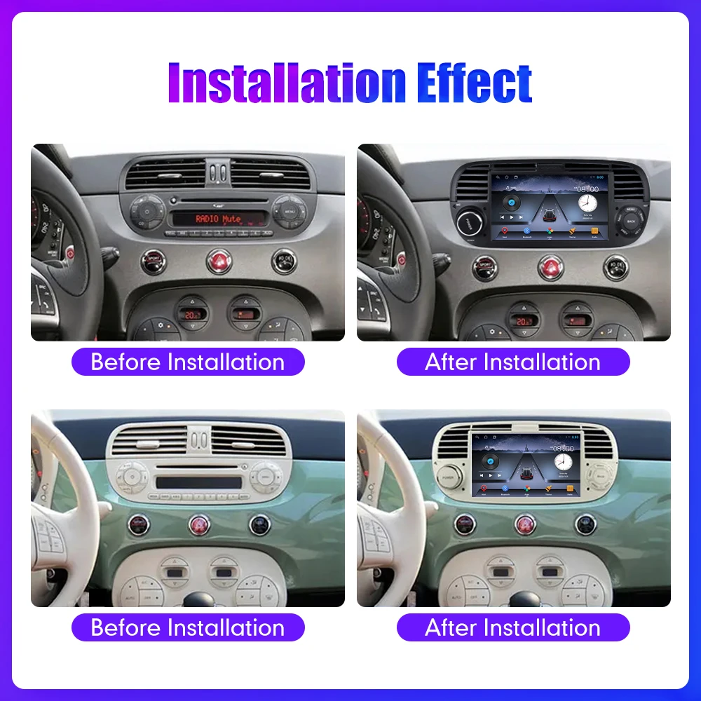 7 inch Android 13 Car Radio For FIAT 500 Abarth 2007-2015 Android Auto Multimedia Video Player GPS Navigation Head Unit Carplay