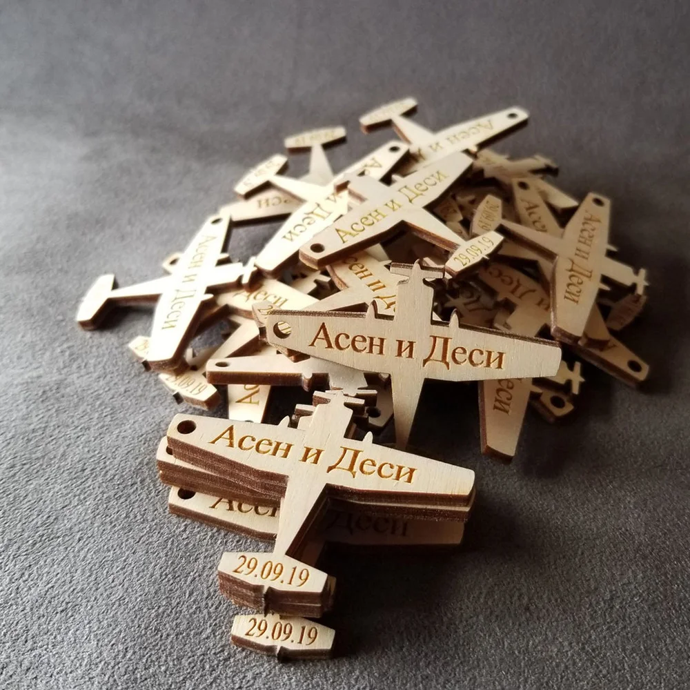 50Pcs Personalized Wedding Wooden Airplane Tags Engraved Plane Shape Wedding Favor Tags Custom Wooden Plane Tags Decor