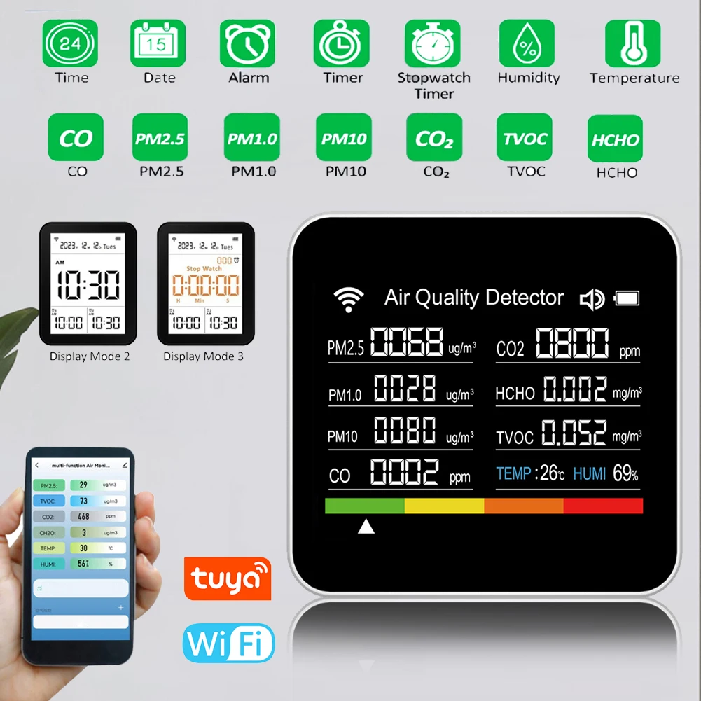 Indoor Air Quality Monitor 14 In 1 Air Quality Tester WiFi APP Control 2.8