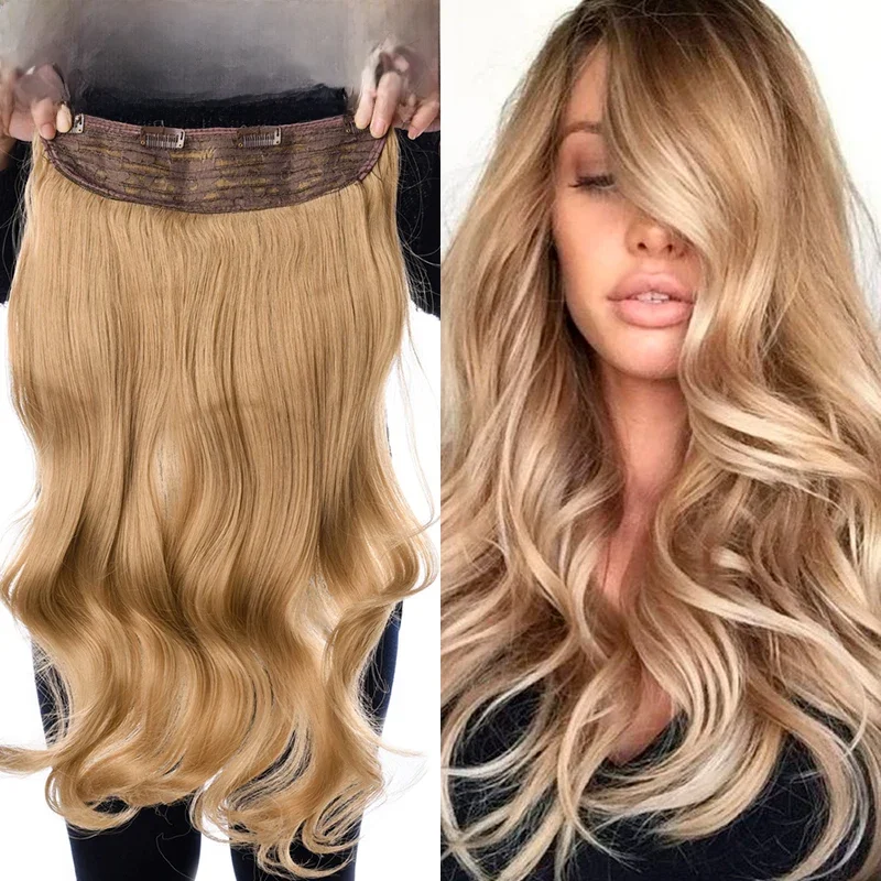 DinDong Synthetische Clip-in Hair Extensions Golvend 24 inch 180G Premium Hittebestendig Haar 613 #   Blondbruin 19 kleuren beschikbaar - afbeelding 2