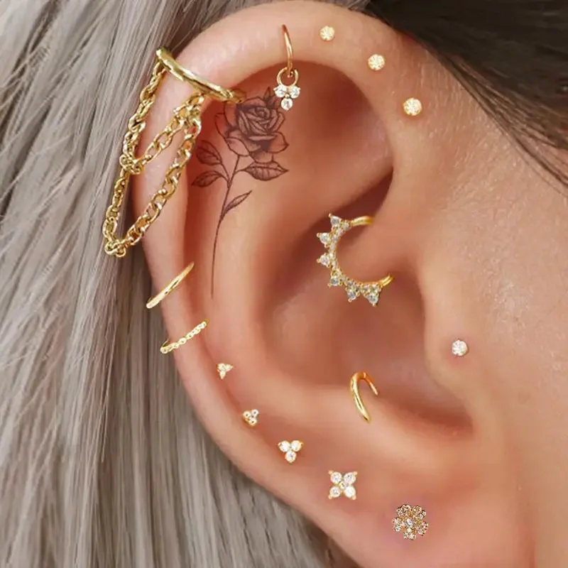 Helix Daith Tragus kolczyki do przekłuwania uszu dla kobiet 1PC chrząstka muszla łańcuszek z frędzlami okrągłe kolczyki Y2k ucho biżuteria — zdjęcie 2