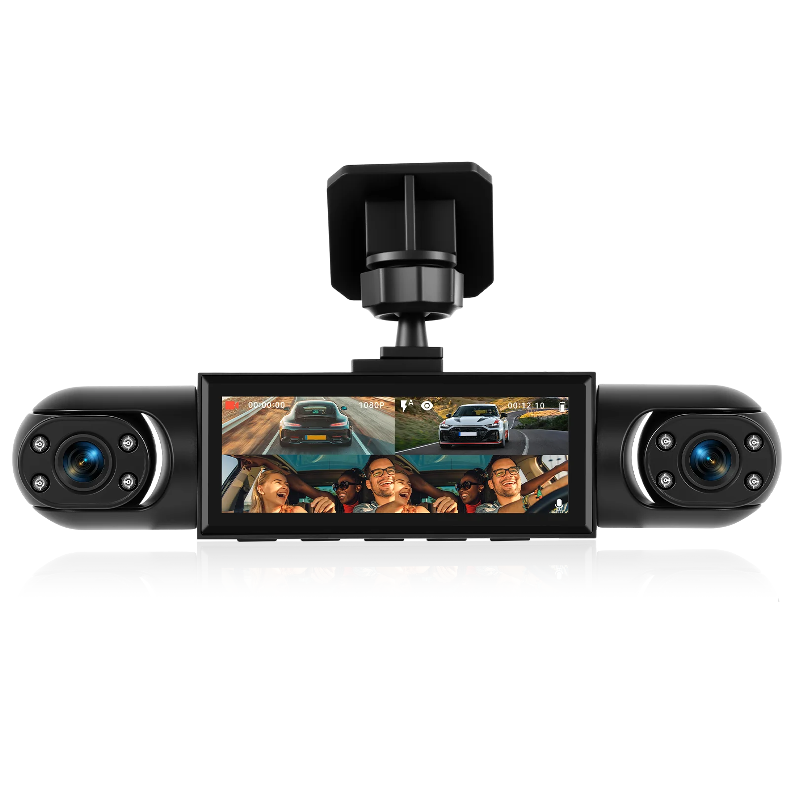 Podofo 3,16 Zoll Auto-Dashcam Videorekorder Auto-Blackbox 1080P Nachtsicht-Dashcam mit 480P Kamera für den Innenraum links, rechts und Rückfahrkamera Autozubehör
