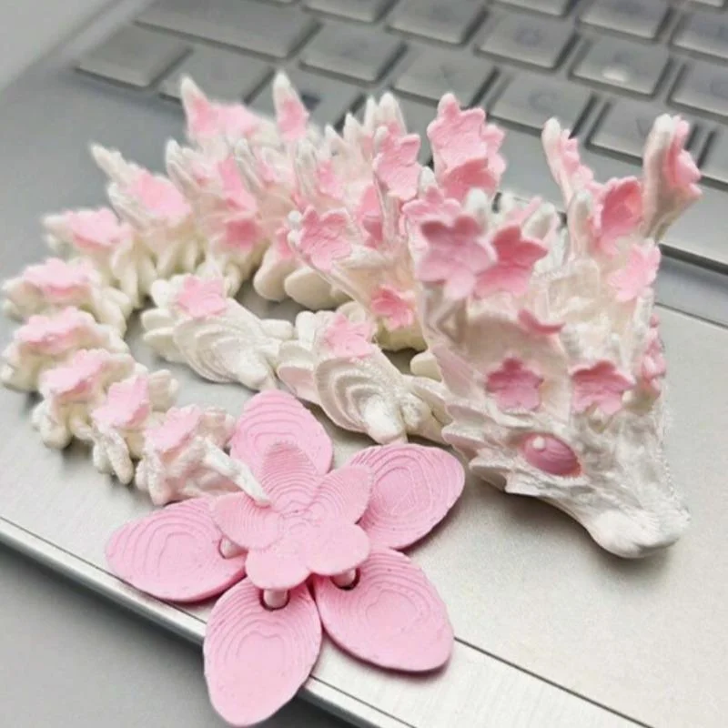 Rosa-weißes Kirschblüten-3D-gedrucktes Drachen-Mini-Modell, Desktop-Schlafzimmer-Dekoration, Halloween-Weihnachts-Geburtstagsgeschenk – Detail 1