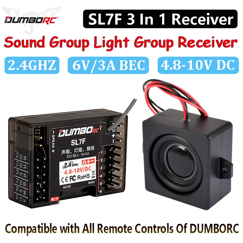 DUMBORC 2,4 GHz 6 V/3 A SL7F Sound Group Light Group Receiver 3-in-1 Receiver 7CH für X6PM DDF X10P 350 Fernbedienung Auto Boot