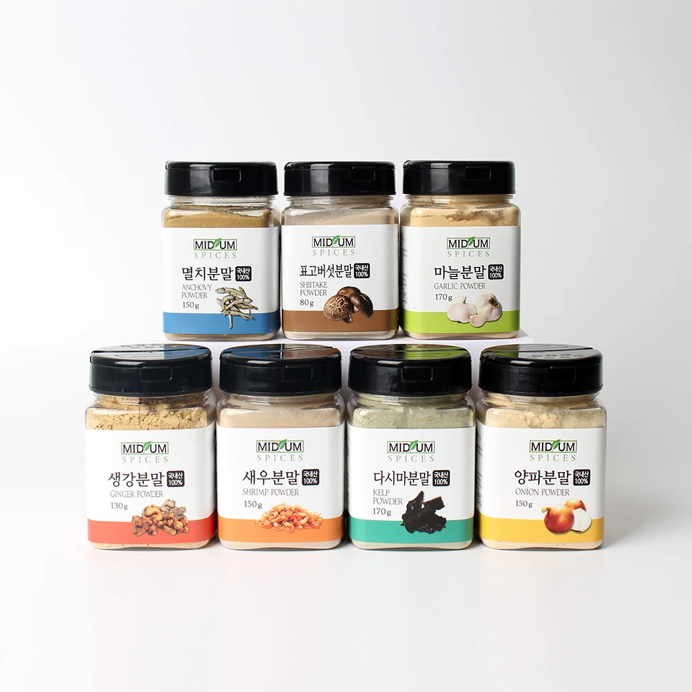 9 tipos de condimentos naturales, ajo doméstico, cebolla, anchoas, hongos shiitake, jengibre, camarón, Koma, paprika, polvo amarillo