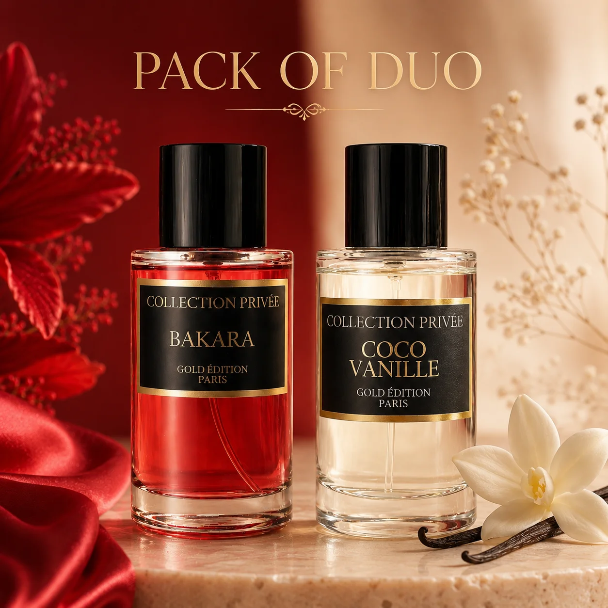 Profumo Bakara & Coco Vanille, Edizione Oro della Collezione Privata, Confezione Doppia, 2*50ml, Eau De Parfum Unisex, Prodotto in Francia