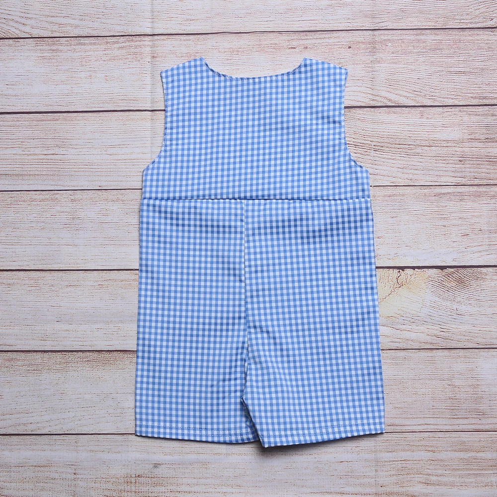 2024 Fashion New Summer Sleeveless Baby Boy Jumpsuit Little Yellow Duck Embroidery Bodysuit Blue Lattice One-Piece Clothes