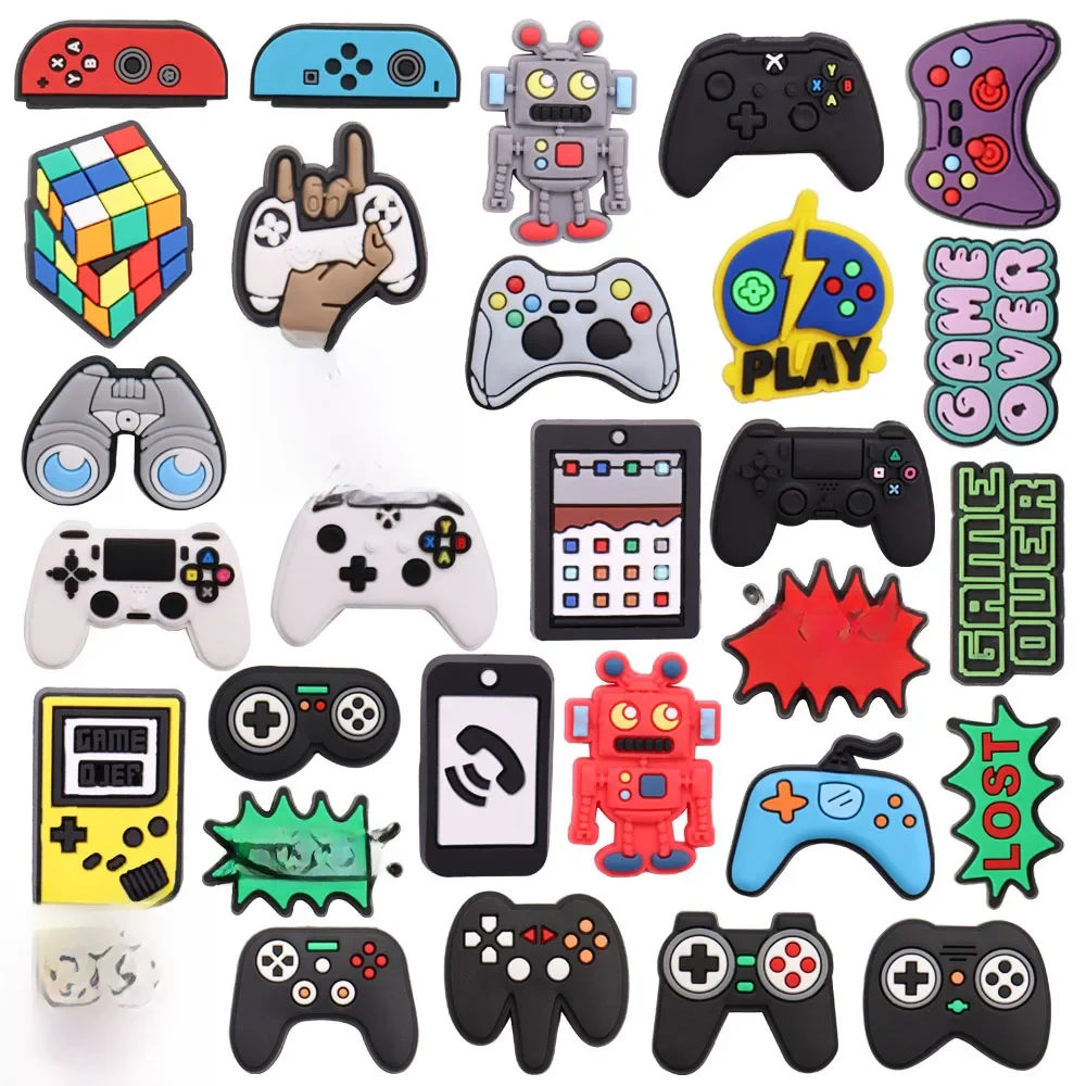 Breloques de chaussures en PVC, 1 à 30 pièces, pour manette de jeu, Robot, téléphone portable, Console de jeu, boucle, accessoires de décoration, bouton, ornement, cadeau pour enfants garçons