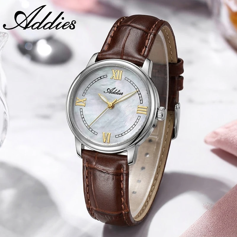 ADDIES 31mm Watch for Woman Japan Quartz Movement Sapphire Crystal Leather Wristwatch 50m Waterproof Sport Casual Woman Watches