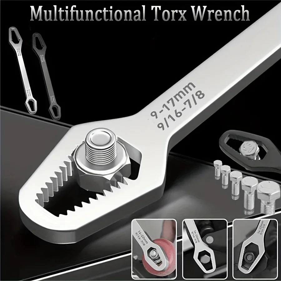 Multi-Functional Black Wrench – 5mm Thick Adjustable Self-Tightening Double-Head Open Range 3-17mm for Auto & Home Use image 4