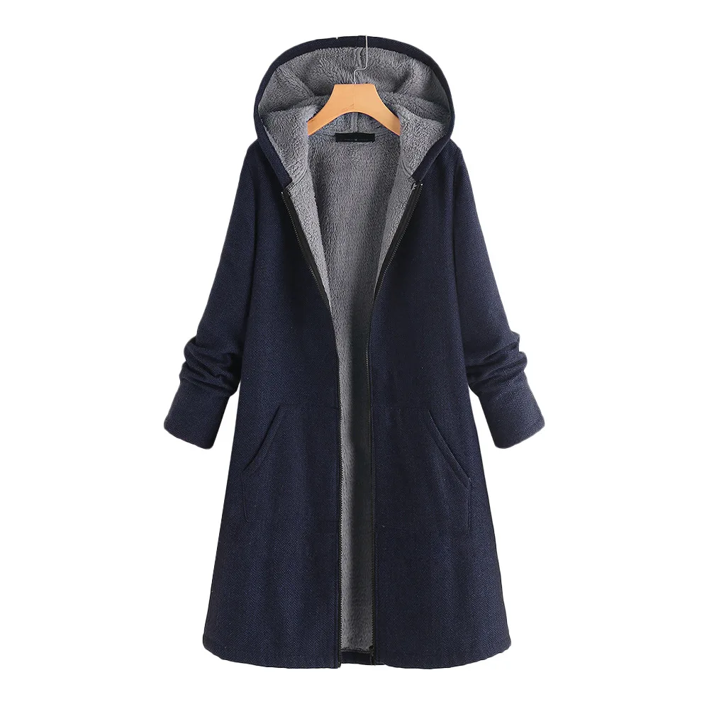 Ladies Long Jacket Coat Autumn Winter Cotton Female Women Warm Thick Long Sleeve Hooded Coat Overcoat Plush Outwear Hoodies