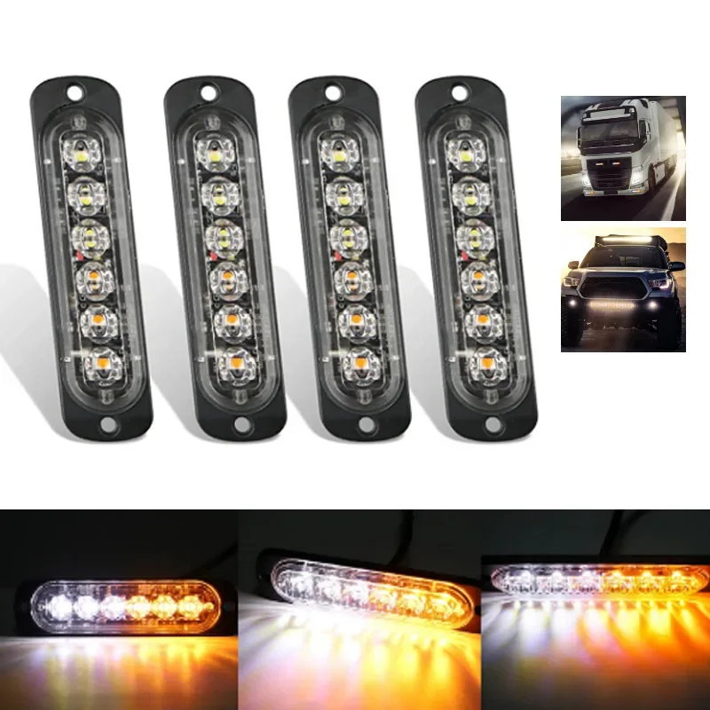 1X 6LED Strobe Light Flashing Grille  Waterproof Car Emergency Light Warn Police Lights White Amber Yellow for car TRUCK 12V 24V