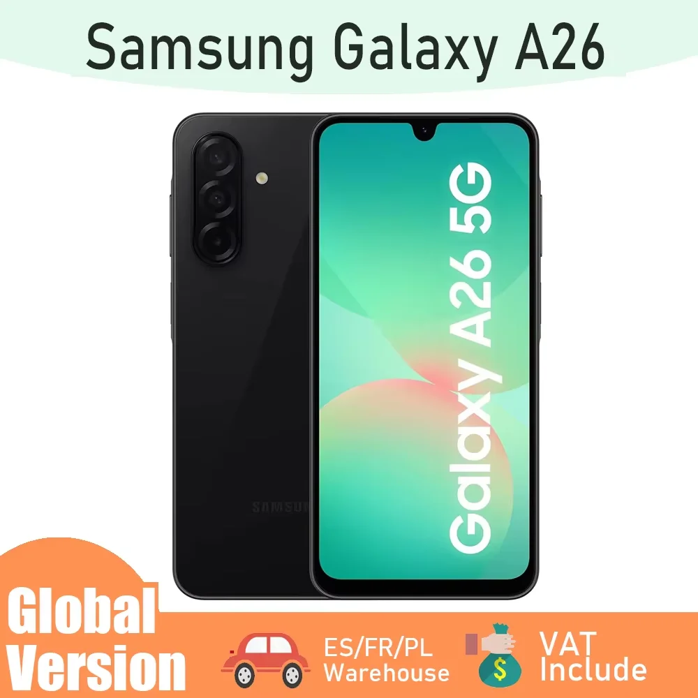 Versión Global Samsung Galaxy A26 5G Smartphone Pantalla Super AMOLED de 6.7" Doble SIM Cámara Triple de 50MP Batería de 5000mAh Carga Rápida Procesador Exynos 1380 Resistencia al Agua IP67