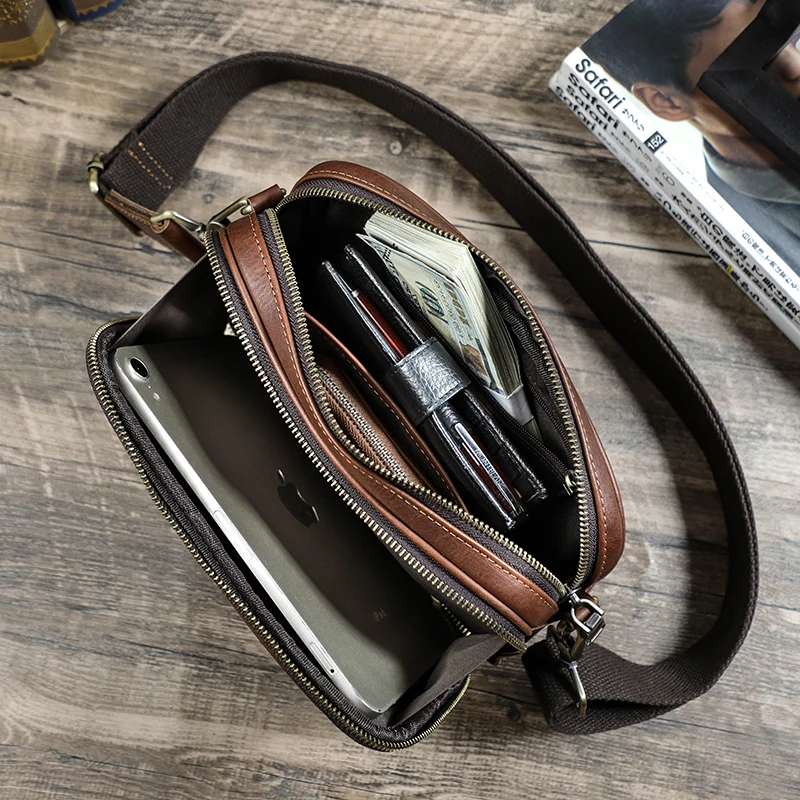 CONTACT'S Genuine Leather Men Corssbody Bag Handbag Luxury Travel Small Bag Male Messenger Shoulder Bag Satchel High Quality