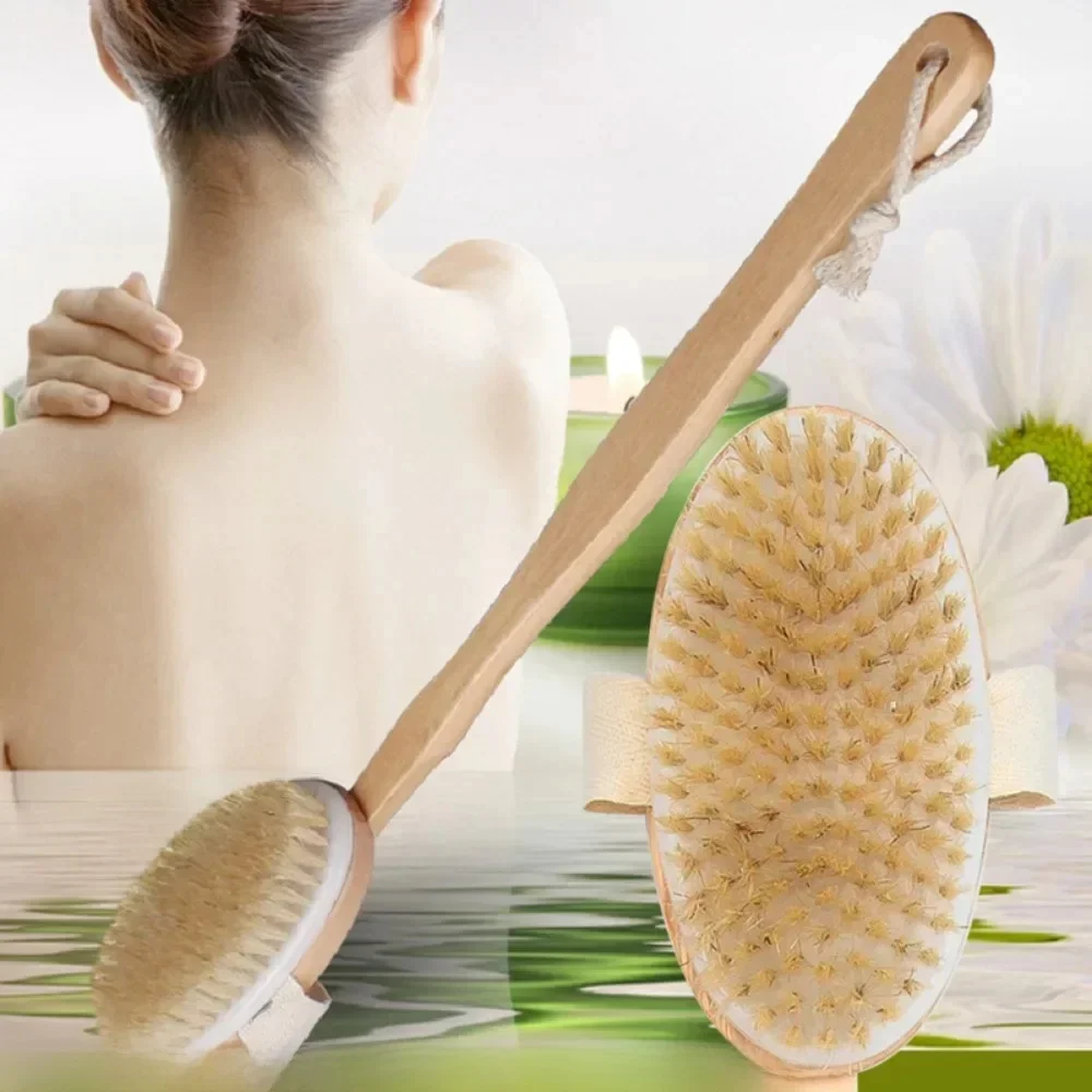 Brosse de douche à Long manche détachable en bois, 1 pièce, brosse de bain, Massage du dos, exfoliante, brosse de lavage de salle de bain, outils de bain