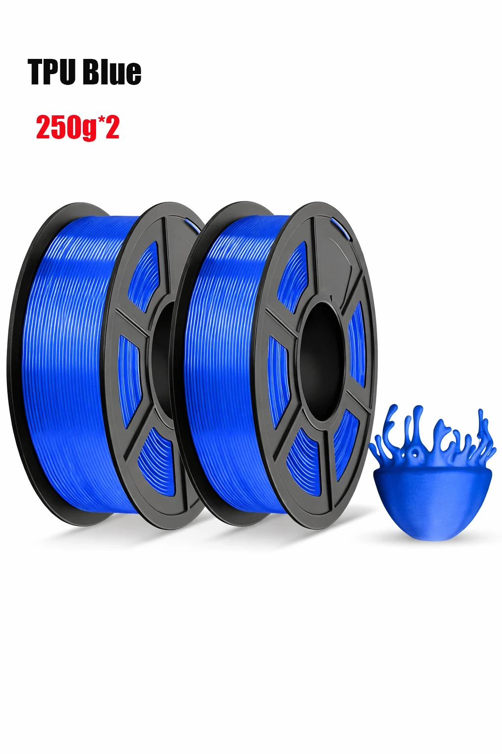 Blauw TPU-filament 1,75 mm flexibel 3D-printerfilament met Shore-hardheid 95A, sterke elasticiteit en slijtvastheid 250G