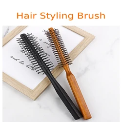 1 Stück schwarze kleine runde Haar bürste für dünnes oder kurzes Haar, runde Mini-Nylon-Haar bürste mit Holzgriff für Männer und Frauen