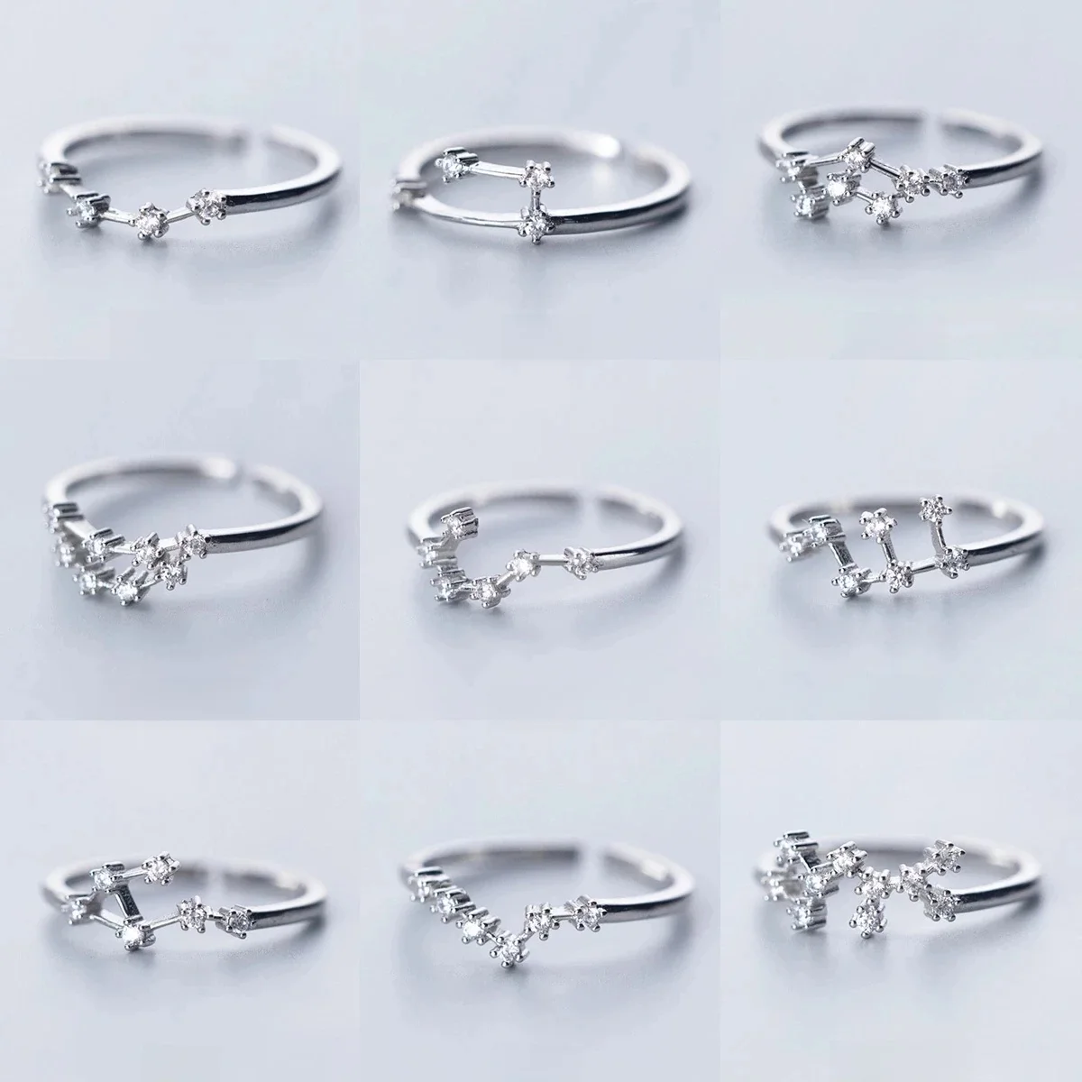 Bagues minimalistes incrustées de Zircon cubique pour femmes, 12 Constellations, signe du zodiaque, réglable, bijoux simples de couleur argent